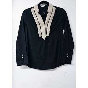 J CREW  Soutache Trim In Cotton Voile black Woman Blouse (XXS) $89